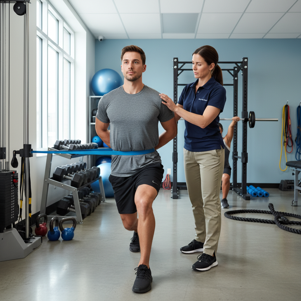 Athlete working with physical therapist on strength training and performance exercises in Peachtree City