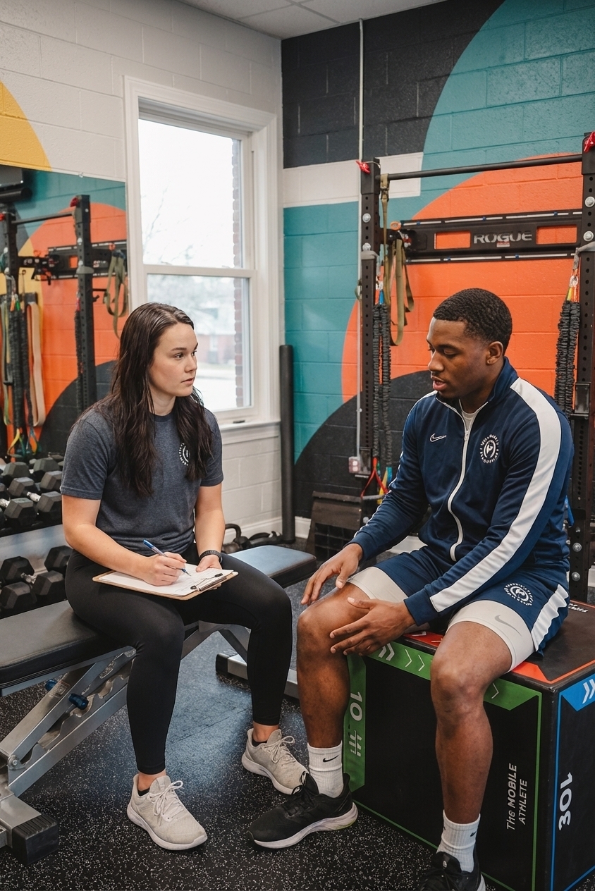 Patient working with a provider at a performance physical therapy clinic in Peachtree City