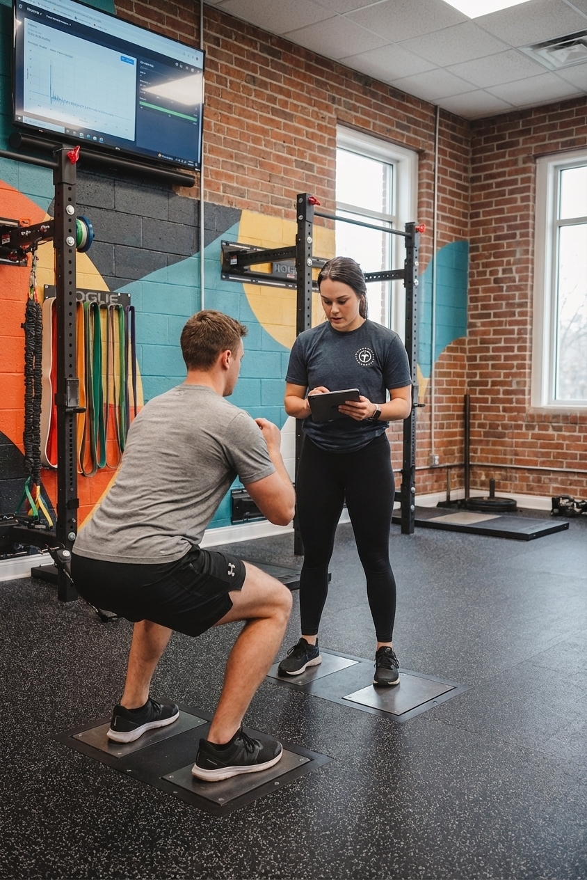 Athlete undergoing movement assessment at a sports performance clinic in Peachtree City