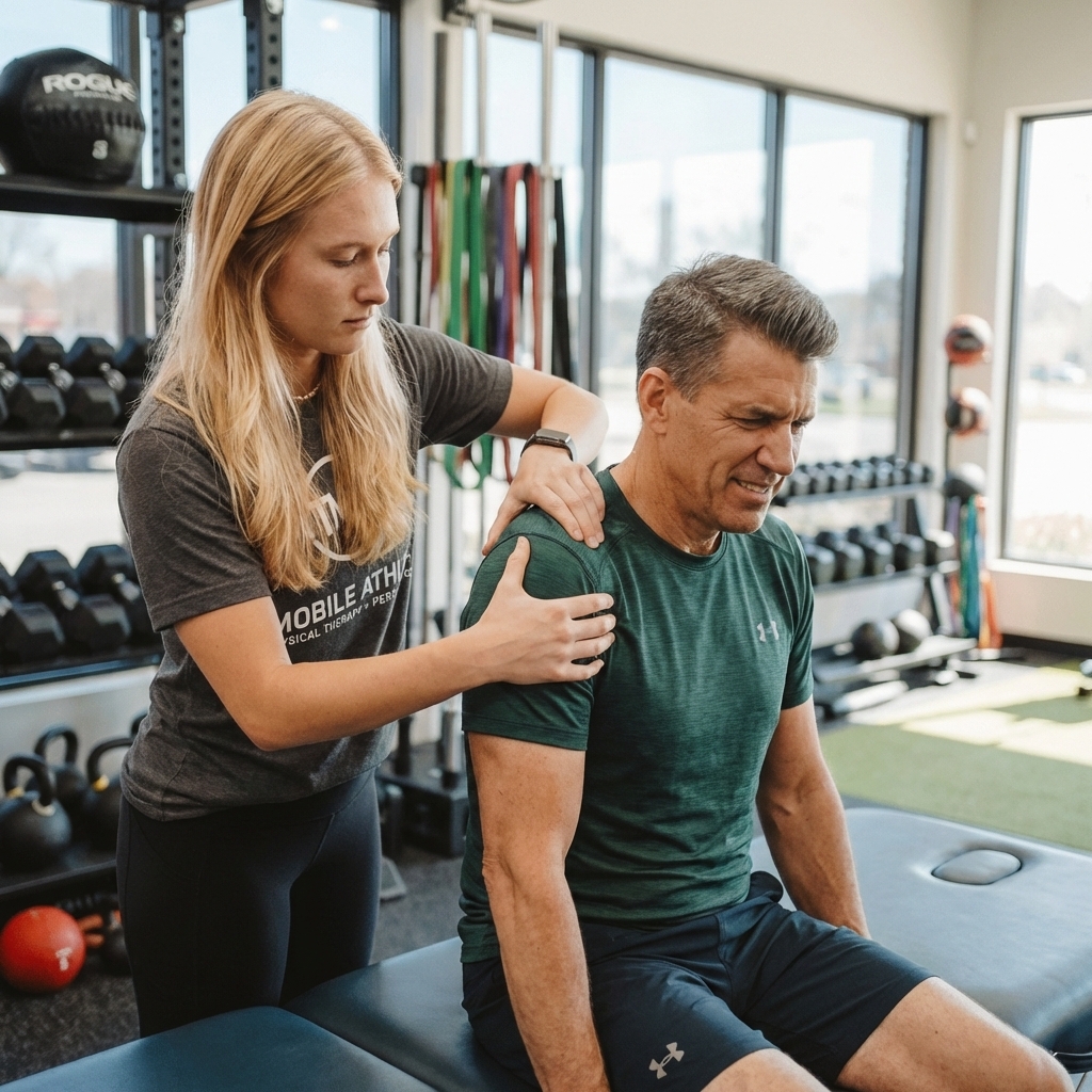 Patient working with a provider at a performance physical therapy clinic in Peachtree City